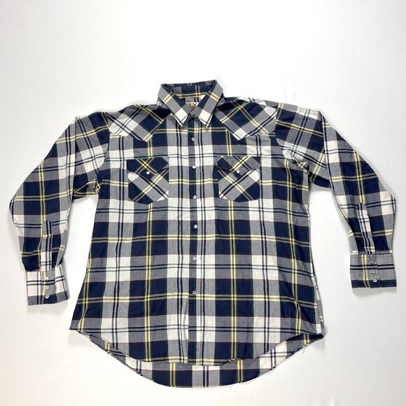 Vintage Ely Cattleman Mens Western Pearl Snap Shirt Plaid Sz XL Pockets Cowboy - Picture 1 of 6